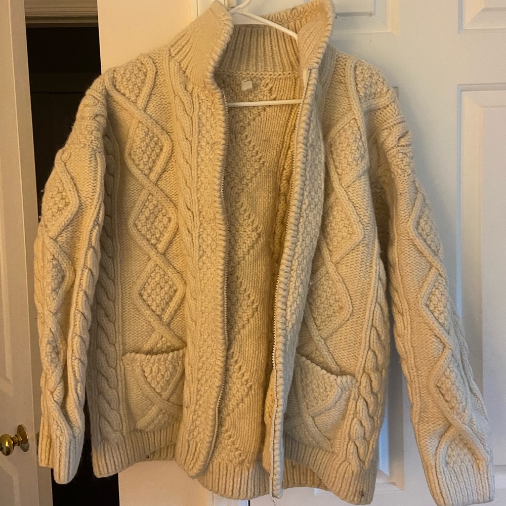 Heavy, Knit White Zip-Up Sweater